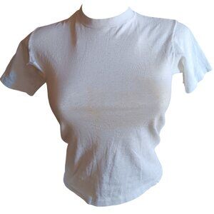 Vintage Women's XS T-shirt Single Stithc Plain White Crew Neck Trashed 1970's